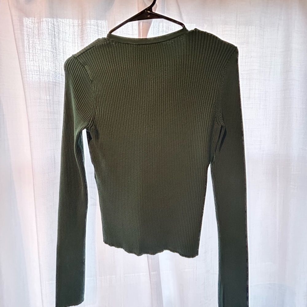 Abercrombie & Fitch Ribbed Button Front V Neck Cardigan Sweater Green - Picture 5 of 5